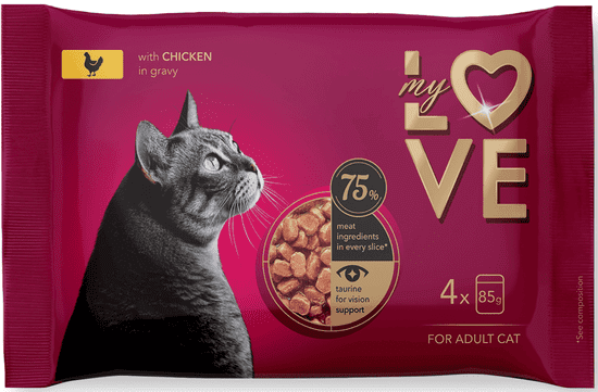 My Love SET kapsičky pre mačky s kuracím mäsom v jemnej omáčke 4 x 85g