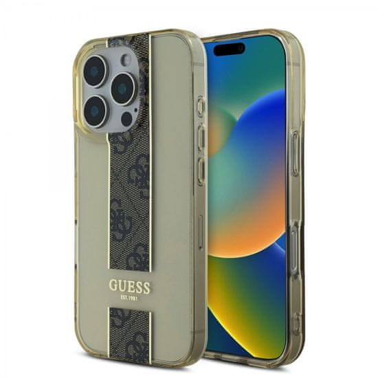 Guess Zadný kryt IML Middle 4G Stripe pre iPhone 16 Pro Brown