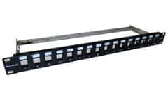 XtendLan Patch panel 19&quot;, 16 portov, Cat6a, tienený, s keystone