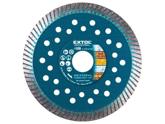 Extol Industrial Kotúč diamantový rezný, turbo Fast Cut, suché i mokré rezanie, O 125x22,2x2mm