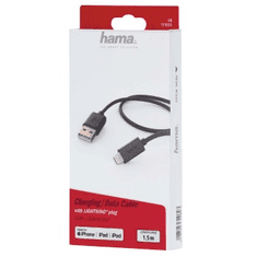 HAMA MFI USB nabíjací/dátový kábel pre Apple s Lightning konektorom, 1,5 m, čierny