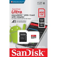 SanDisk Ultra microSDXC 400 GB 120 MB/s A1 Class 10 UHS-I, s adaptérom