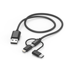 HAMA USB kábel 3v1: micro USB, USB-C, Lightning, 1,5 m