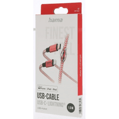 HAMA MFi USB-C Lightning kábel Reflective pre Apple, 1,5 m, červený