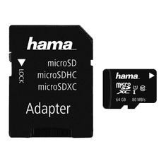 HAMA microSDXC 64 GB Class 10 UHS-I 80 MB/s + Adapter/Mobile