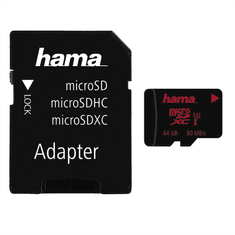 HAMA microSDXC 64 GB UHS Speed Class 3 UHS-I 80 MB/s + adpatér