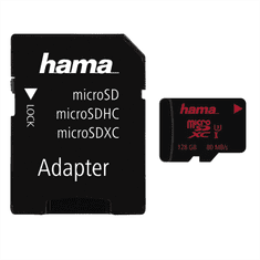 HAMA microSDXC 128 GB UHS Speed Class 3 UHS-I 80 MB/s + adpatér