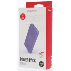 HAMA Fabric 10, powerbanka, 10000 mAh, 3 A, 2 výstupy: USB-C, USB-A, textilné prevedenie, fialová