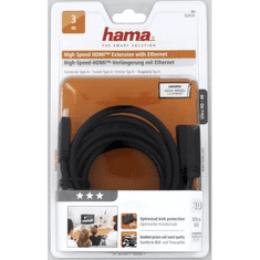 HAMA HDMI predlžovací kábel vidlica-zásuvka, pozlátený, 3*, 3 m