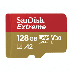 SanDisk Extreme microSDXC 128GB + SD adaptér 190MB/s a 90MB/s A2 C10 V30 UHS-I U3