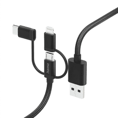 HAMA USB kábel 3v1: micro USB, USB-C, Lightning, 1,5 m