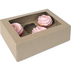 House of Marie 12ks krabičiek Kraft papier s OKNOM, 6 cupcake -