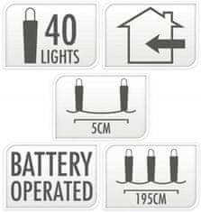 Koopman Drôtené girlandy 40 LED teplá biela s batériami