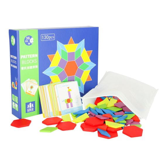 Ikonka Drevené puzzle montessori farebné mozaikové tvary 155 dielikov