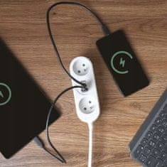 EMOS Predlžovací kábel biely 2 zásuvky + 2xUSB A + USB C 2m