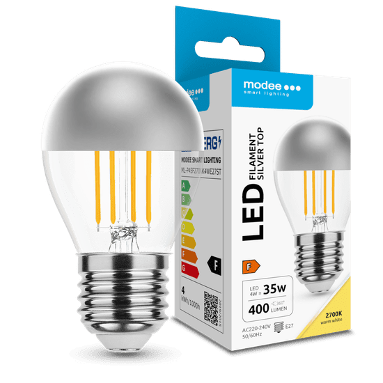 Modee LED žiarovka Filament Globe Mini P45 Silver Top 4W E27 400lm teplá biela (ML-P45F2700K4WE27ST)