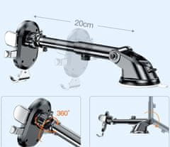 Camerazar Teleskopski nosilec za telefon v avtu, črn, združljiv s 4-7,5 " pametnimi telefoni, vrtljiv za 360 °