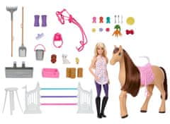 Mattel Barbie Stajne s koňom Pepper a bábikou, 25+ herných dielikov HXJ44