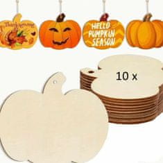 Netscroll Sada 10 drevených plôšok v tvare tekvice pre DIY projekty a Halloween. Prírodné drevo, každá s vlastnou šnúrkou, ideálne na dekoráciu počas Noči čarodejníc, Pumpkins