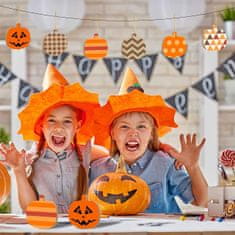 Netscroll Sada 10 drevených plôšok v tvare tekvice pre DIY projekty a Halloween. Prírodné drevo, každá s vlastnou šnúrkou, ideálne na dekoráciu počas Noči čarodejníc, Pumpkins