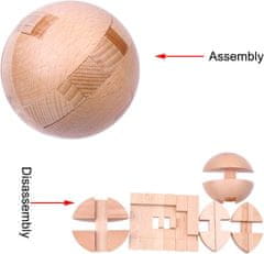 Netscroll Drevená skladačka, magická guľa, hlavolam pre dospelých a deti, podpora mentálnych a motorických schopností, pre lepšiu pamäť, koncentráciu a vytrvalosť, priemer 6 cm, BrainTeaser