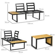 OUTSUNNY Set Záhradného Nábytku Pre 3 Osoby, Balkónový Nábytok S Podsedákmi, Hliníkový Rám, Vzhľad Dreva, Tmavo Šedá + Prírodný 