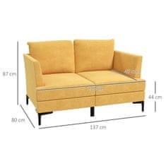 HOMCOM 2-Miestna Dvojpohovka V Ľanovom Vzhľade, Loveseat V Retro Dizajne, Do 300 Kg, Žltá, 137X80X87Cm Do Obývačky 