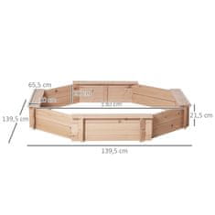 OUTSUNNY Pieskovisko S Krytom, Osemhranné Pieskovisko Z Masívneho Dreva, Bezodné Prevedenie Pre Deti 3-8 Rokov, Prírodné + Modré, 139,5 X 139,5 X 21,5 Cm 