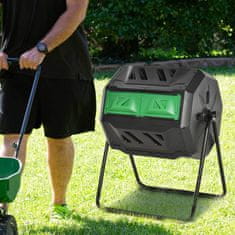 OUTSUNNY Drum Composter 160L Záhradný Kompostér S 2 Komorami Rotujúceho Organického Odpadu Čierna Efektívny A Robustný 