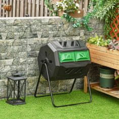 OUTSUNNY Drum Composter 160L Záhradný Kompostér S 2 Komorami Rotujúceho Organického Odpadu Čierna Efektívny A Robustný 