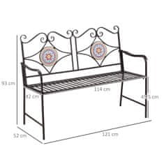 OUTSUNNY Kovová Záhradná Lavička, 2-Miestna Parková Lavička S Operadlom, Podrúčka, Lavička S Mozaikovými Kamienkami, Max. 220 Kg, Hnedá, 121 X 52 X 93 Cm 