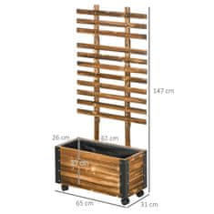 OUTSUNNY Vyvýšený Záhon S Mriežkou, Kvetináč S Kolieskami, Debnička Na Rastliny S Mriežkou, Na Popínavé Rastliny, Z Dreva, Zuhoľnatené, 65 X 31 X 147 Cm 