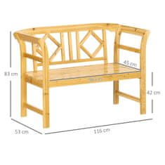 OUTSUNNY Záhradná Lavička, 2-Miestna Drevená Lavička S Operadlom, Parková Lavička Odolná Voči Poveternostným Vplyvom Vo Vidieckom Štýle, Lavička Na Terasu Max 240 Kg, Prírodná, 116 X 53 X 83 Cm 