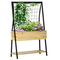 OUTSUNNY Vyvýšený Záhon Trellis Box Na Rastliny S Policou A Fleecovou Vnútornou Podšívkou, Box Na Kvety, Natural, 80X30X128Cm 