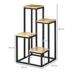 OUTSUNNY Polička Na Rastliny, Kvetinové Schody So 4 Poschodiami, Viacposchodový Stojan Na Rastliny, Stojan Na Rastliny Do Záhrady, Balkón, Drevo, Prírodný, 34 X 34 X 66 Cm 