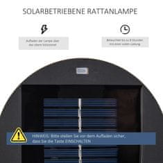 OUTSUNNY Solárna Lampa, Záhradná Lampa, Ratanové Solárne Svetlo, Automatické Led, Hnedá, 21,5 X 21,5 X 61 Cm 