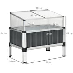 OUTSUNNY Vyvýšený Záhon So Skleníkom Dom S Oknom Skleník Studený Rám Na Terasu Balkón Tmavosivá Pozinkovaná Oceľ 80 X 50 X 74 Cm 