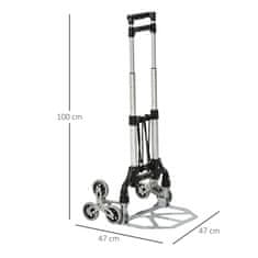 DURHAND Stair Climber Sack Truck Skladací, 6-Valcový Systém, Pevné Lano, Do 70 Kg, Hliník, Strieborný, Nosnosť 70 Kg 