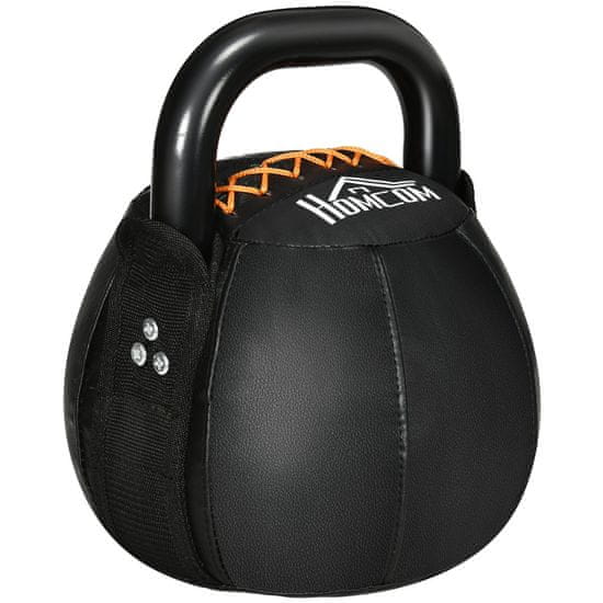 HOMCOM Kettlebell Kettlebell 8 Kg S Oceľovou Rukoväťou Pre Silový Tréning, Vzpieranie, Vytrvalosť, Kabát Z Umelej Kože Šetrný K Podlahe, Čierny