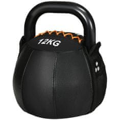 HOMCOM Kettlebell Kettlebell 12 Kg S Oceľovou Rukoväťou Na Silový Tréning, Zdvíhanie Závaží, Tréning Jadra, Kabát Z Umelej Kože, Vhodný Na Podlahu, Čierny 