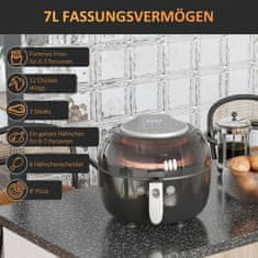 HOMCOM Teplovzdušná Fritéza 7L Bezolejová 1500W Vzduchová Fritéza So 7 Programami A Nepriľnavým Košom, Vzduchová Fritéza S Ochranou Proti Prehriatiu 80°C-200°C 60-Minútový Časovač 