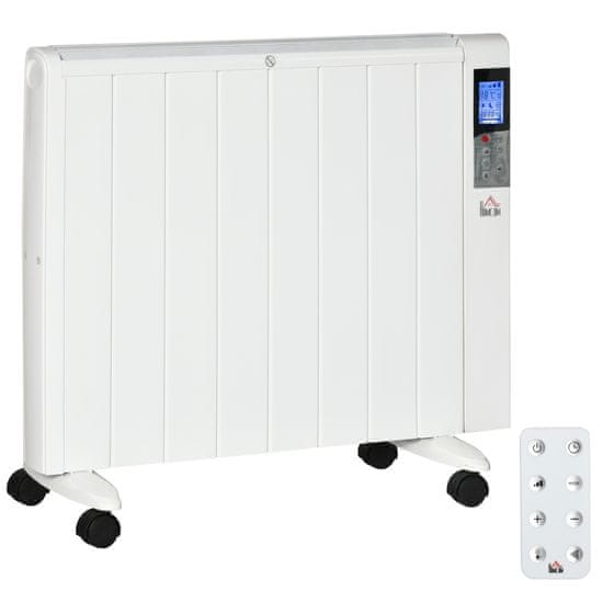 HOMCOM 4 Režimový Radiátor S Lcd Displejom 2000W Elektrický Ohrievač 2 Úrovne 5-35°C, Diaľkové Ovládanie, Kolieska A Ochrana Pre Miestnosť 15 M² 75 X 7,5 X 58,5 Cm