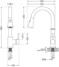 Mexen Kevin, 1-komorový granitový drez 586x458x190 mm a drezová batéria Elia, čierna, 6517-77-670101-00