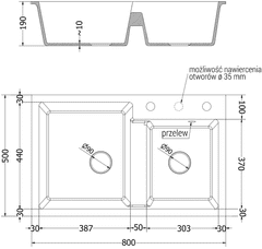 Mexen Tomas, granitový drez 800x500x190 mm, 2-komorový a drezová batéria Savita, čierna škvrnitá, 6516-76-672601-70