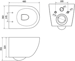 Mexen Lena, závesná toaletná misa 480x360x355 mm s pomaly padajúcim sedátkom, čierna matná - zlatý vzor, 30224077