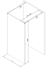 Mexen Kioto, sprchová zástena Walk-In 110 x 200 cm, 8mm sklo s rebrovým vzorom, čierny profil, 800-110-002-70-09