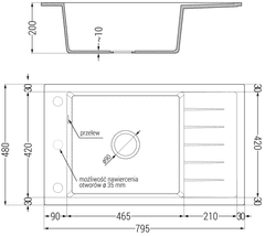 Mexen Elias, granitový drez 795x480x200 mm, 1-komorový a drezová batéria Carla, čierna, 6511-77-670700-00