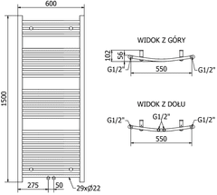 Mexen Ares, elektrické vykurovacie teleso 1500x600 mm + vykurovacia tyč 900 W, čierna, W102-1500-600-6900-70