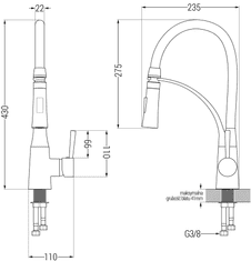 Mexen Elias, 1-komorový granitový drez 795x480x200 mm a drezová batéria Aster, šedá, 6511-71-73450-07-B