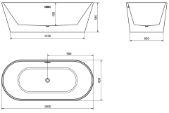 Mexen Luna, voľne stojaca vaňa 180 x 80 cm + zlatá odtoková zátka a prepadový otvor, čierna - biela, 52031808075-G